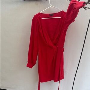 Topshop Vibrant Red Long Sleeve Dress